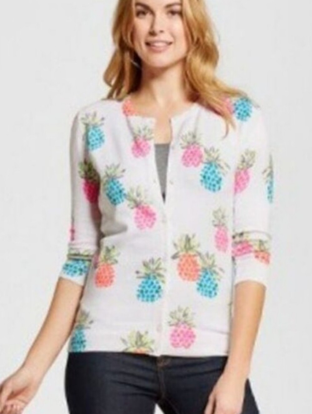 Merona Pineapple Print Button Front Cardigan Size Medium